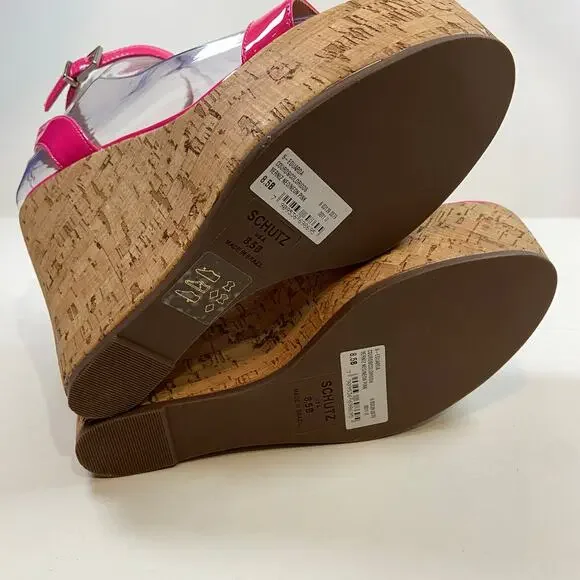 Schutz Pink Eduarda Cork Wedge Sandals Size 8.5B